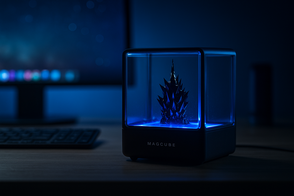 Magcube: the dancing ferrofluid lamp where technology meets art in visible music